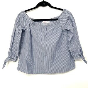 Vineyard Vines Blue Seersucker Off Shoulder Cotton Top Size 0 Preppy Coastal